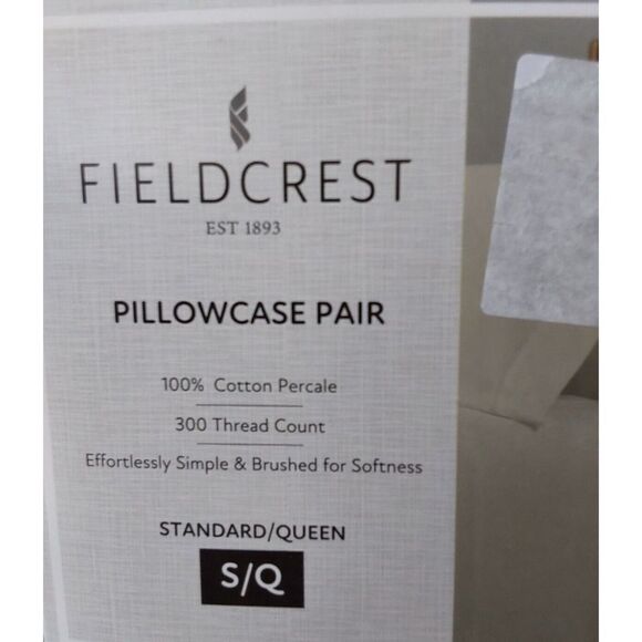 FIELDCREST White PARCHMENT Cotton Percale Standard Queen Pillowcases 2-Pk 300TC - Picture 5 of 8